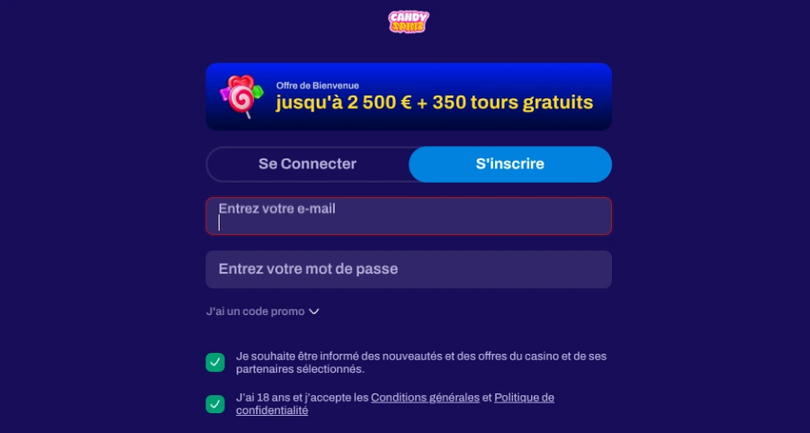 Inscription sur Candyspinz